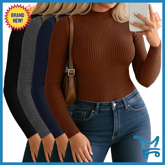 Plus Size Mock Turtleneck Thermal Tops 4 Pack Long Sleeve Cotton Fleece